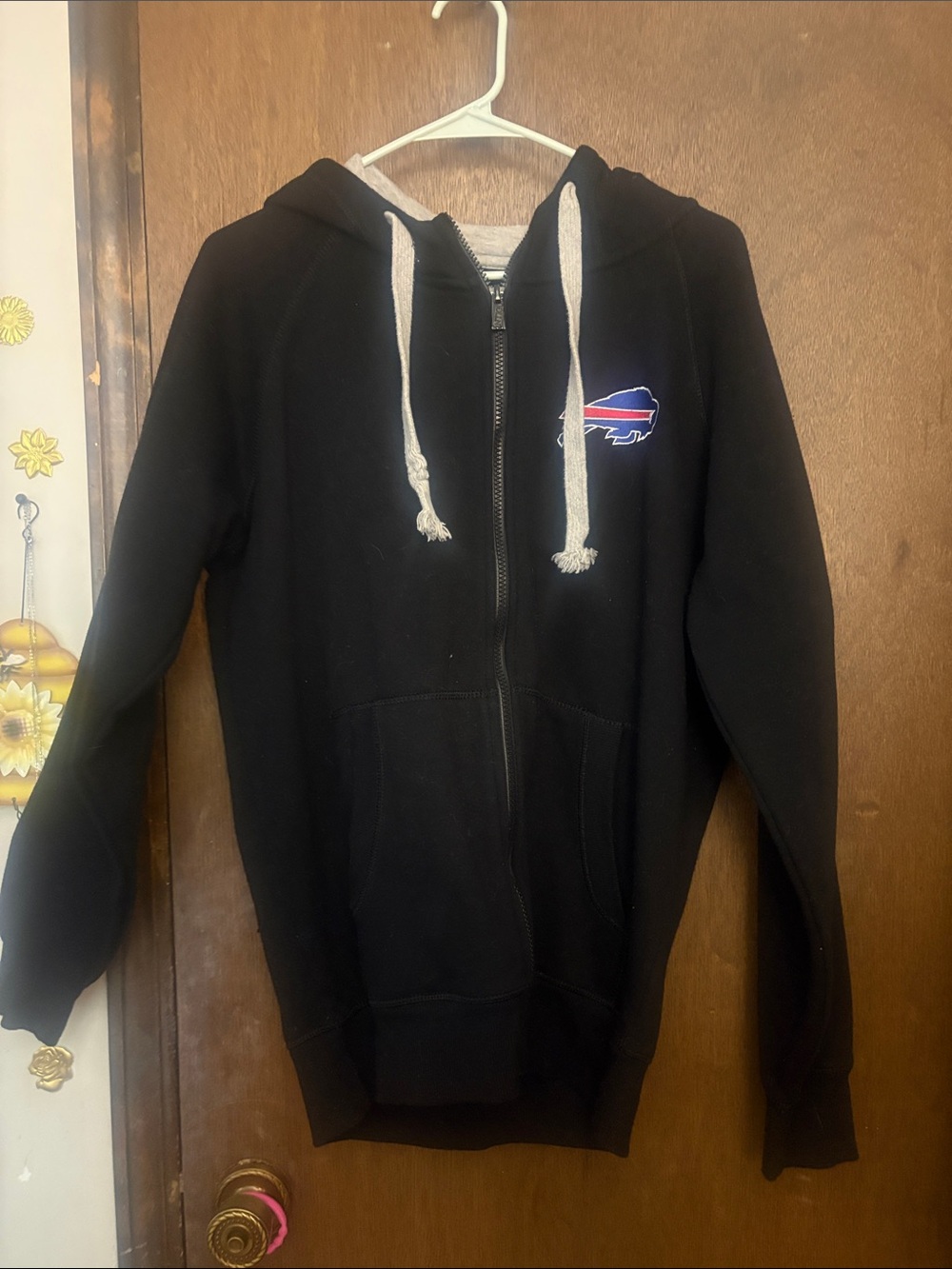 Antigua Black Zip-Up Hoodie with White Drawcords and Blue/Red Logo